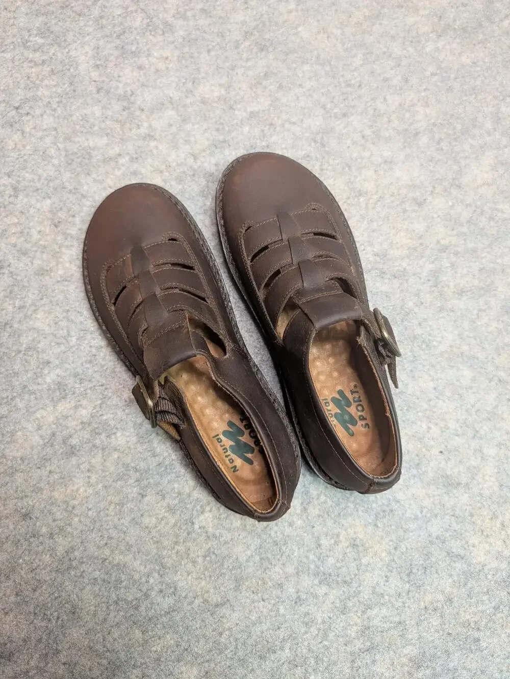 Natural Sport Brown Leather Fisherman Sandals 6.5M T-Strap Sole Massage Comfort